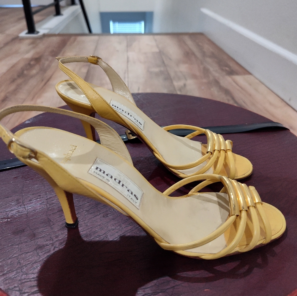 Vtg Raphael Madras Leather Sandal Heels